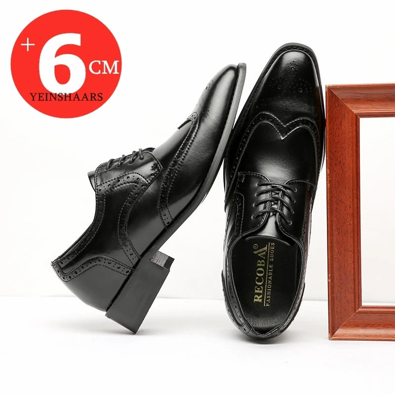 High Quality Genuine Leather Brogue Men Elevator Shoes 6CM Height Increase Oxford Men Formal Dress Shoes Business Office Wedding - IFINDALL