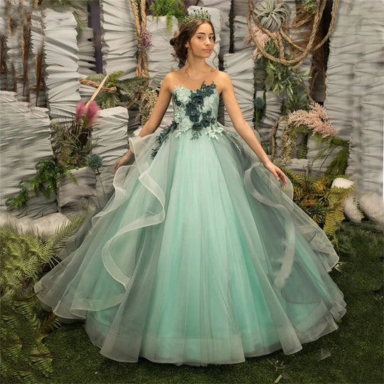 Fashion Long Princess Flower Girl Dresses Appliques Beaded Sleeveless Tulle Ruffles A Line Wedding Party  Birthday Pageant Gowns - IFINDALL