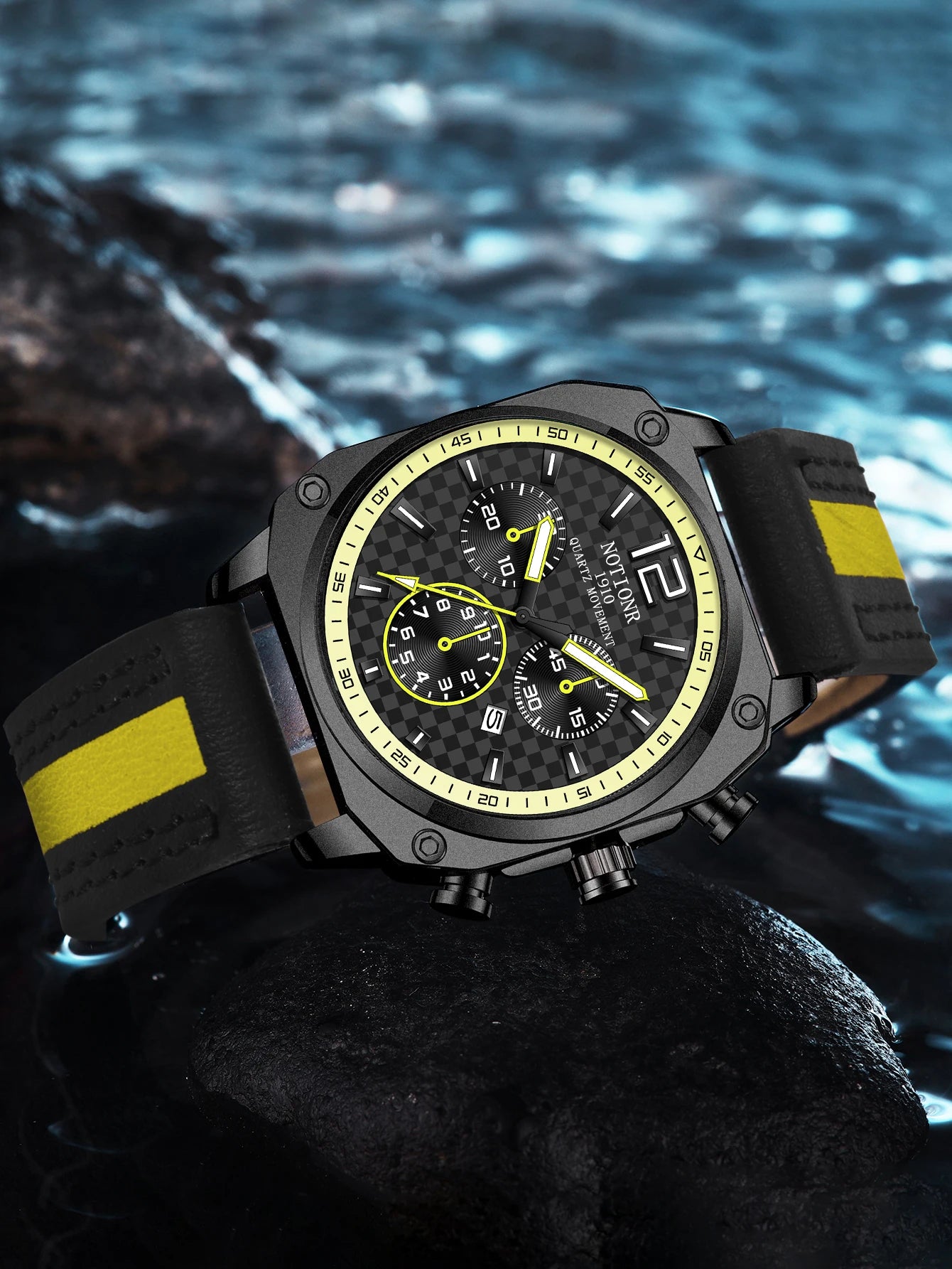 NOTIONR2024 New Men's Leather Strap Watch Men's Square Waterproof Sports Watch Stainless Steel Luminous Men's Quartz Watch - IFINDALL