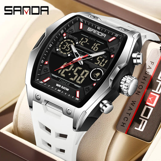 SANDA 6235 Dual Display Electronic Watch Barrel Big Dial Sports LED Analog Digital Chronograph Military Wristwatch 2025 - IFINDALL