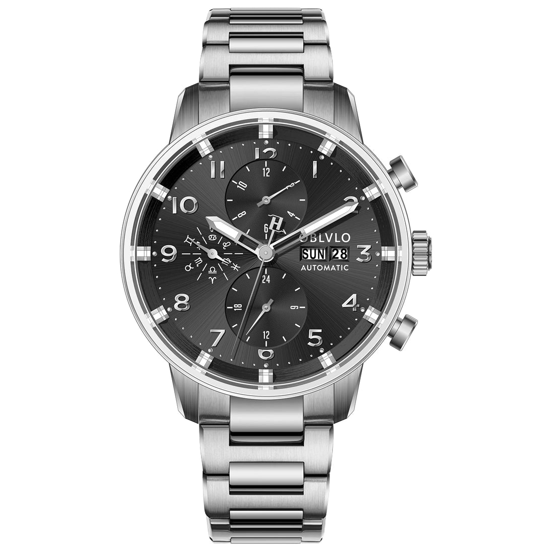 OBLVLO Men's Automatic Mechanical Watch Multi-Functional Stainless Steel Casual IM-MUT with Synthetic Sapphire Crystal Calendar - IFINDALL