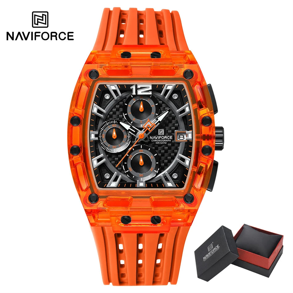 NAVIFORCE Men's Watch Quartz Chronograph Fashion Clock Waterproof Silicone Tape Watches for Man Date Display Sports Wristwatches - IFINDALL