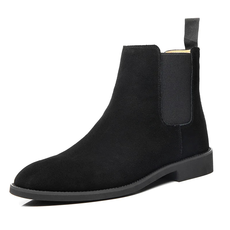 Luxury Designer New Autumn Winter Mens Pointed Suede Leather High Tops Dress Shoes For Male Formal Business Chelsea Ankle Boots - IFINDALL