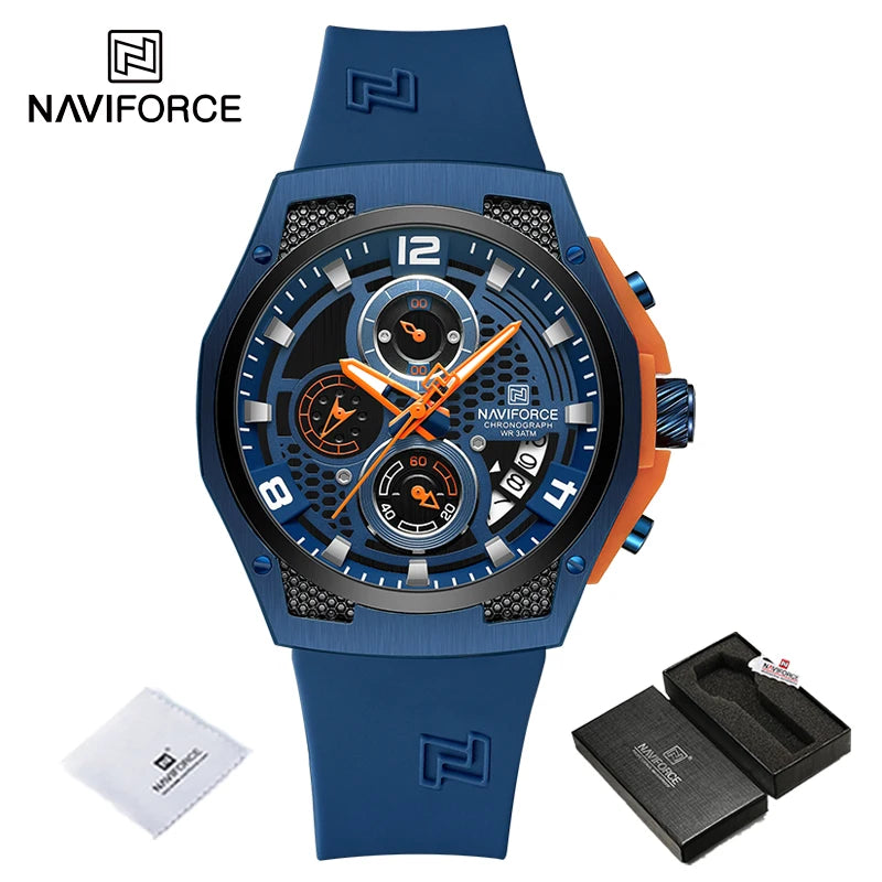 New NAVIFORCE Sports Silicone Strap Male Chronograph Quartz Calendar Men's Watches Casual Wild Waterproof Man Wristwatch NF8051T - IFINDALL