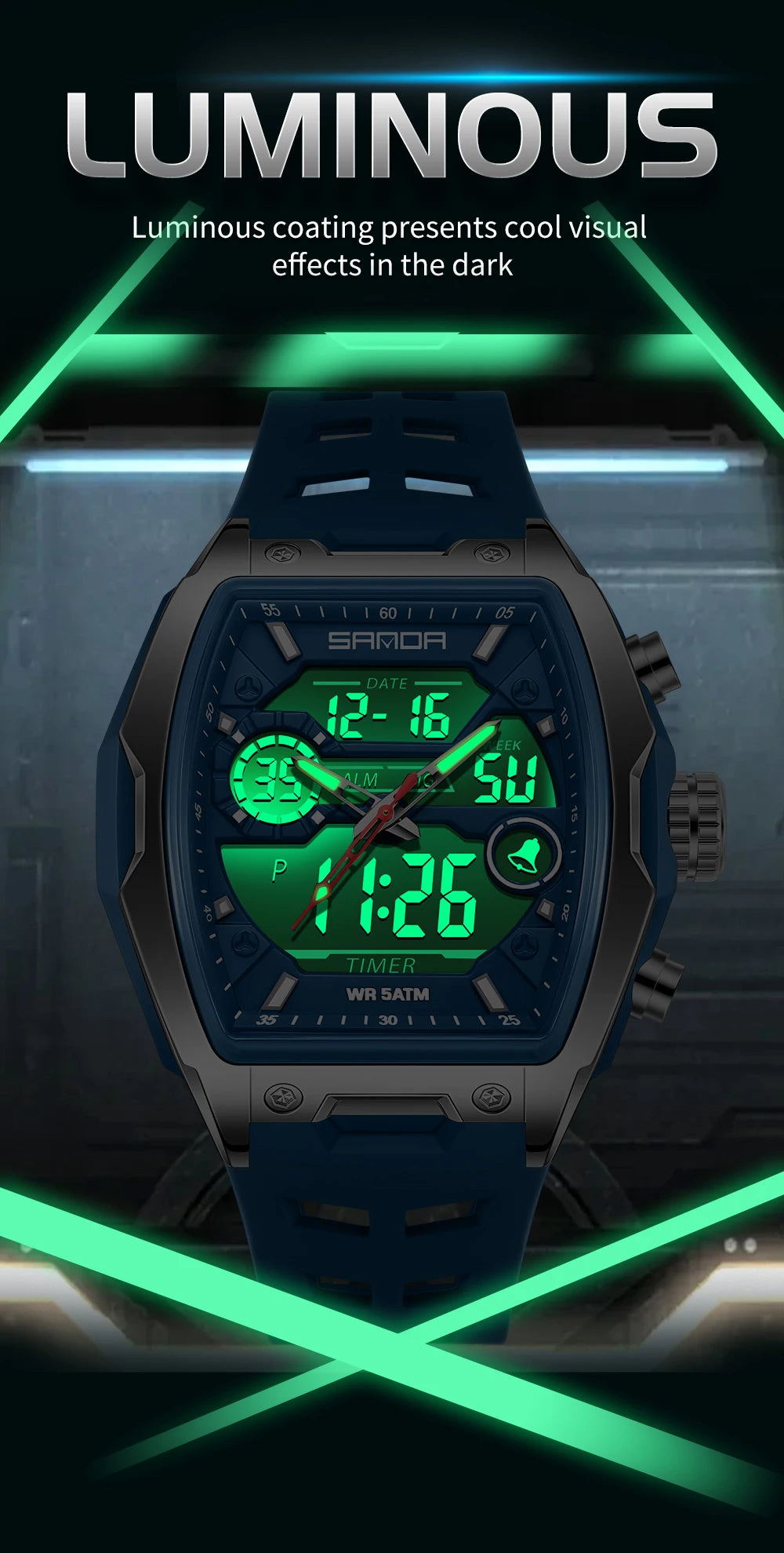 SANDA 6235 Dual Display Electronic Watch Barrel Big Dial Sports LED Analog Digital Chronograph Military Wristwatch 2025 - IFINDALL