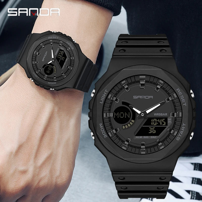 SANDA Top Luxury Men's Quartz Watches Waterproof Men Military Sport Watch Relogio Masculino Dual Display LED Digital Wristwatch - IFINDALL