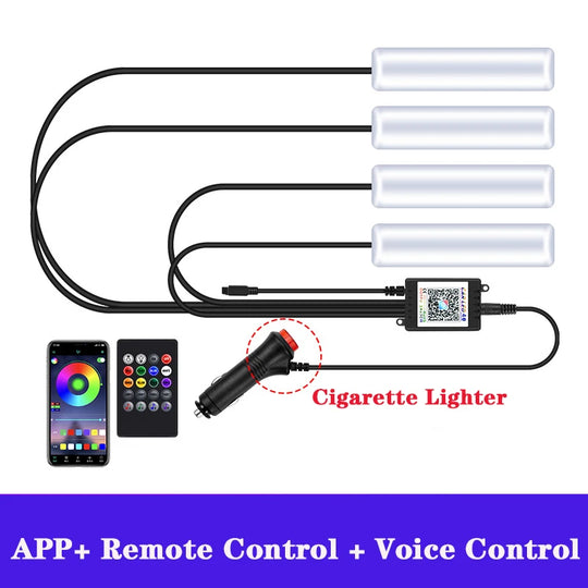 LED Car Interior Ambient Foot Strip Light Kit Accessories Backlight Remote App Music Control Auto RGB Decorative Lamp - IFINDALL