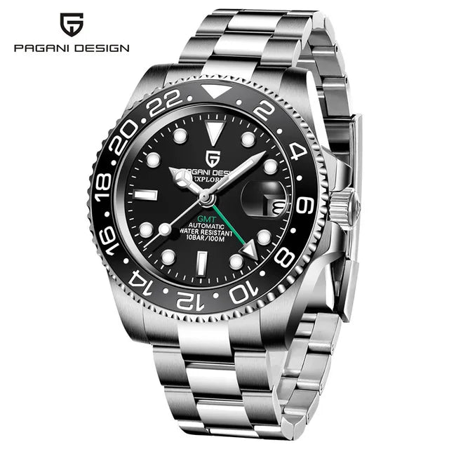 PAGANI DESIGN PD-1662 Luxury GMT Men Mechanical Wristwatch Sapphire Glass Stainless Steel 100M Waterproof Automatic Watches - IFINDALL