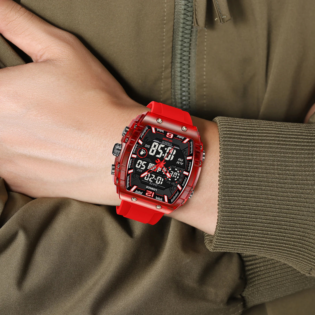 New LOQNCE  98003 Male montre homme Hour Sport Watches Digital Double Time Chronograph Watch Mens LED Week Display Wristwatches - IFINDALL