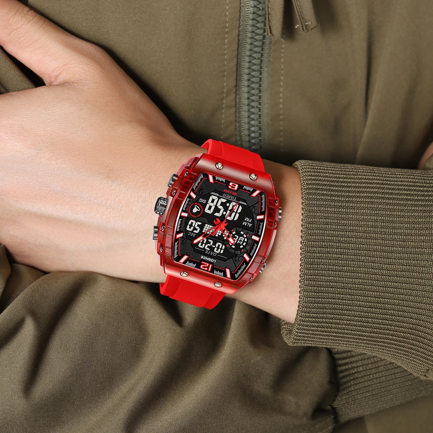 New LOQNCE  98003 Male montre homme Hour Sport Watches Digital Double Time Chronograph Watch Mens LED Week Display Wristwatches - IFINDALL