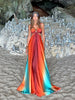 2025 Women Tie-dye Gradient Slim Fit Off Waist Long Dress Sexy Contrast Hollow Out Pleated Hem Robe Chic Lady Party Holiday Wear - IFINDALL