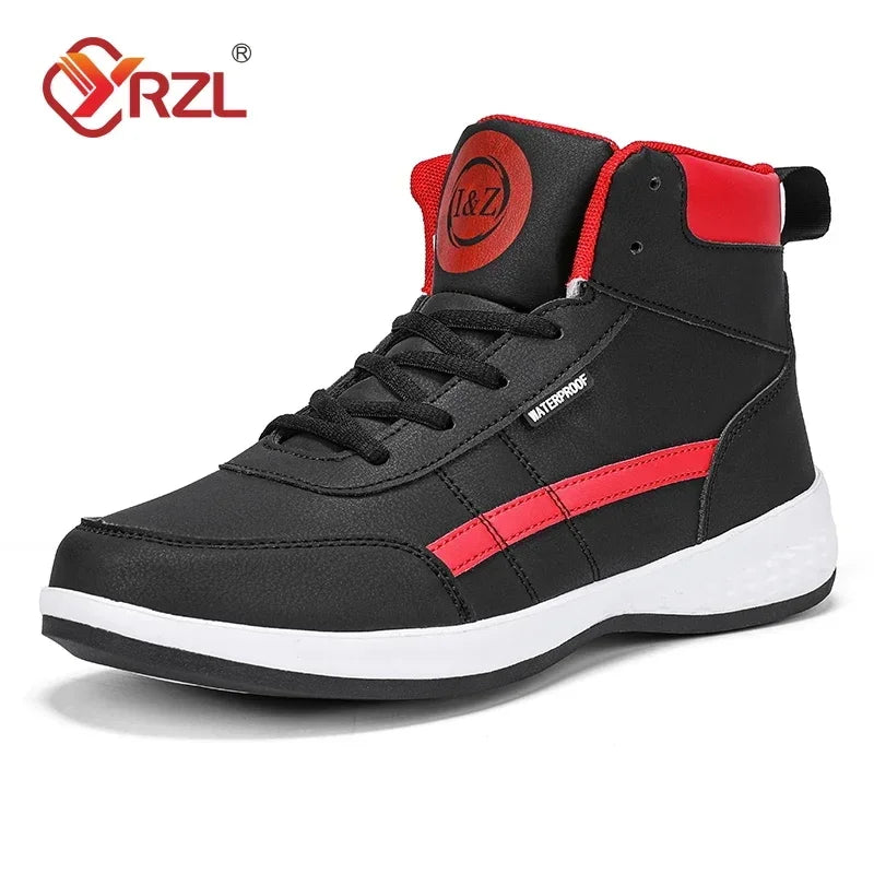 YRZL Men Shoes Spring Autumn High Top Waterproof Walking Sneakers Leisure Male Leather Sports Shoes Non-Slip Shoes for Men - IFINDALL