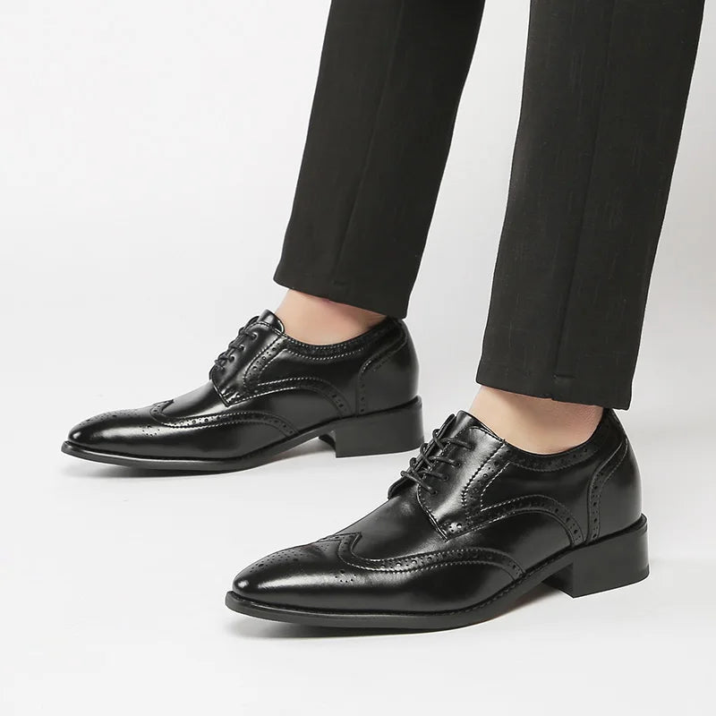 High Quality Genuine Leather Brogue Men Elevator Shoes 6CM Height Increase Oxford Men Formal Dress Shoes Business Office Wedding - IFINDALL