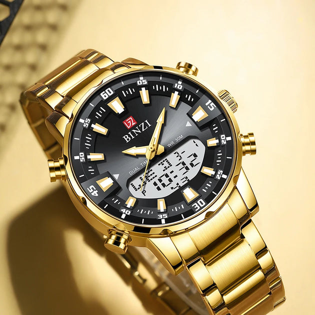 Men Watches 2025 Top Brand Luxury relogio masculino Gold Stainless Steel Band Wrist Watch For Male Clock Men Dual Display watch - IFINDALL