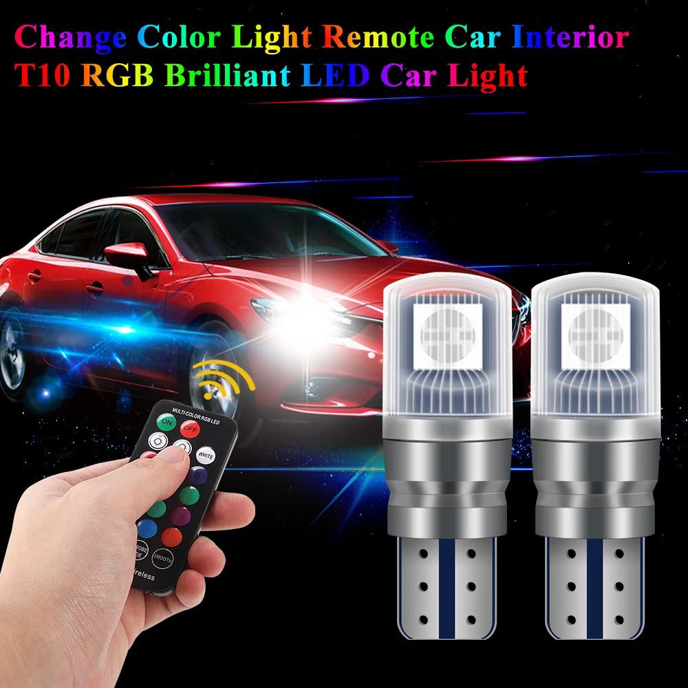 Remote Control With 2pcs RGB T10 W5W LED 194 168 5050 12v Car Dome Reading Light Automobiles Corner Lamp RGB LED Bulb - IFINDALL