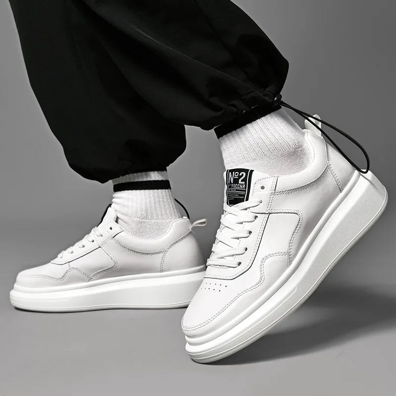 Luxury Leather Elevator Shoes Men's Sneakers Height Increasing Shoes Invisible 7CM Heighten Sports Shoes Taller Lift White Shoes - IFINDALL