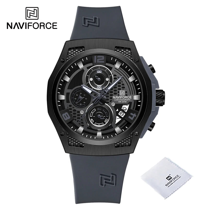New NAVIFORCE Sports Silicone Strap Male Chronograph Quartz Calendar Men's Watches Casual Wild Waterproof Man Wristwatch NF8051T - IFINDALL