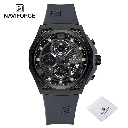 New NAVIFORCE Sports Silicone Strap Male Chronograph Quartz Calendar Men's Watches Casual Wild Waterproof Man Wristwatch NF8051T - IFINDALL
