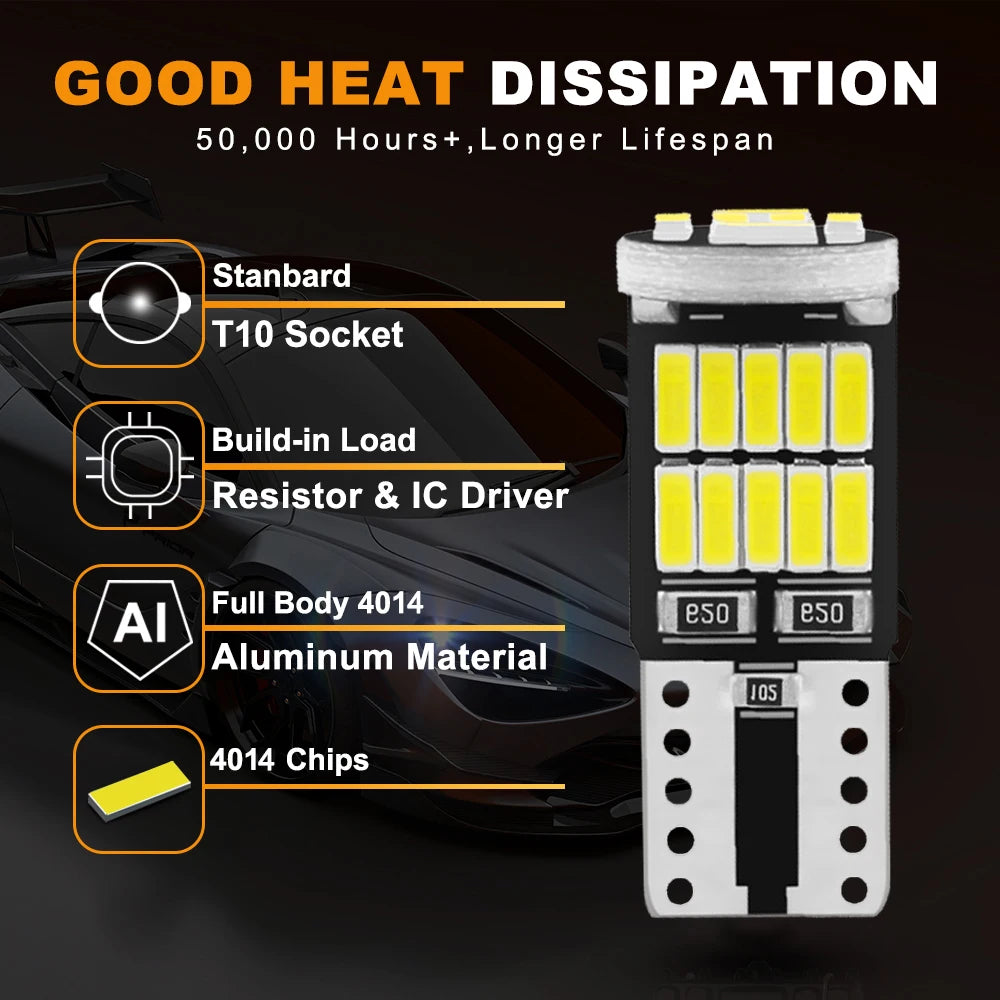 2/10pcs LED T10 W5W 194 501 LED Canbus No Error Car Interior Light T10 26 SMD 4014 Chip Pure White Instrument Lights Bulb Lamp - IFINDALL
