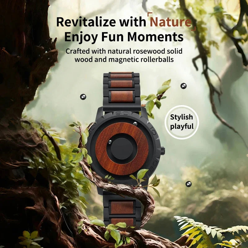 EUTOUR-Men's Solid Wood Magnetic Watch Luxury Sports Quartz Waterproof Watch Original Fashion Business Casual Watch - IFINDALL