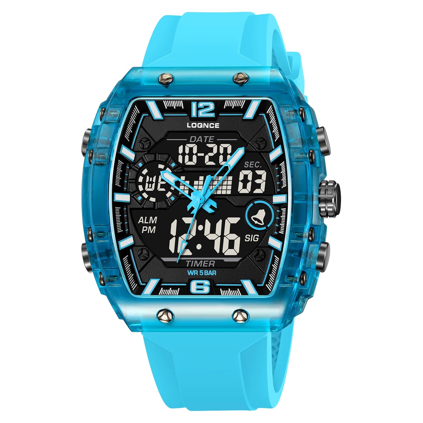New LOQNCE  98003 Male montre homme Hour Sport Watches Digital Double Time Chronograph Watch Mens LED Week Display Wristwatches - IFINDALL