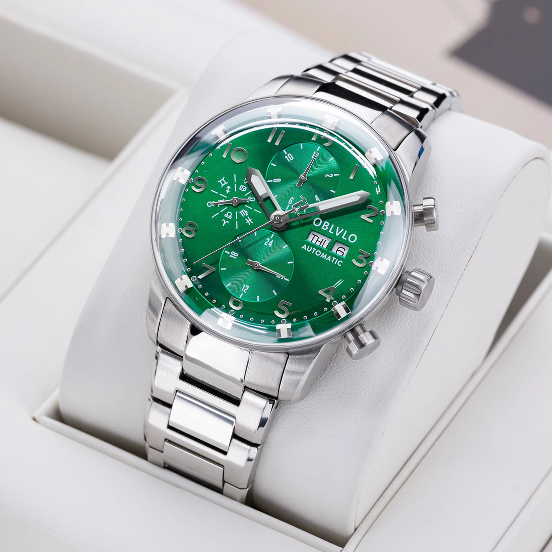 OBLVLO Men's Automatic Mechanical Watch Multi-Functional Stainless Steel Casual IM-MUT with Synthetic Sapphire Crystal Calendar - IFINDALL