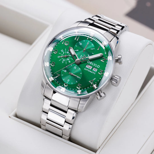 OBLVLO Men's Automatic Mechanical Watch Multi-Functional Stainless Steel Casual IM-MUT with Synthetic Sapphire Crystal Calendar - IFINDALL