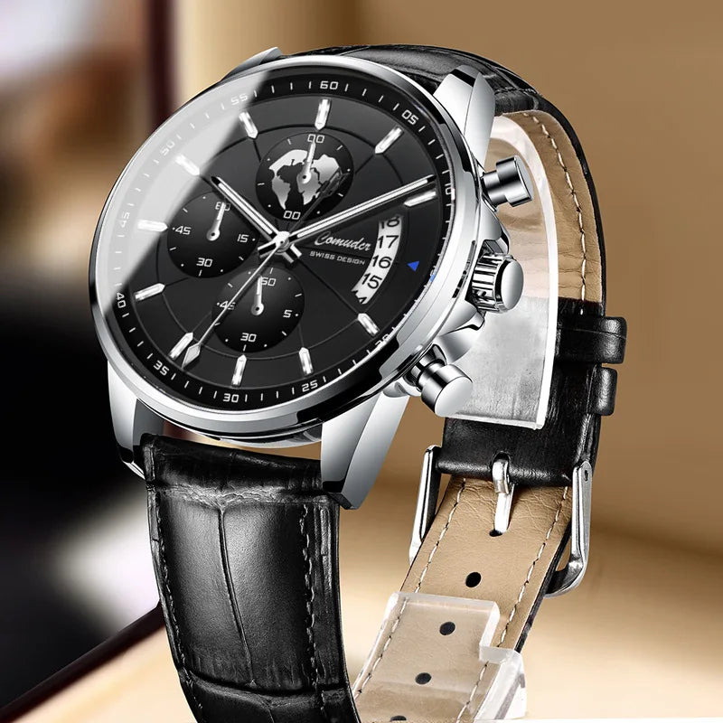 Men's Watch Leather Strap Quartz Watch Waterproof Calendar Quartz Movement Man Wrist Watch Business Style A4319 - IFINDALL