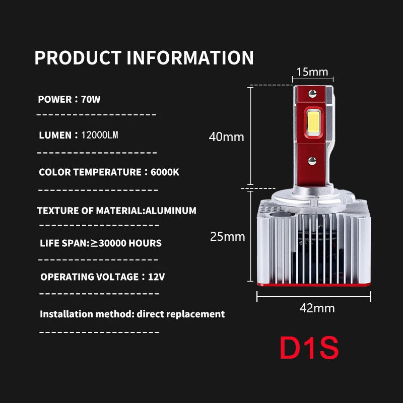 2PCS 70W LED Car Headlight D1S D2S  D3S D4S D5S D8S CANbus No Error Lamp Auto Headlamp Bulbs Car Light 6000K White High Low Beam - IFINDALL