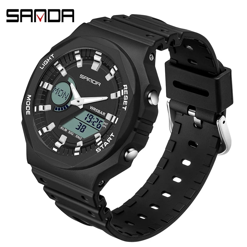 SANDA Top Luxury Men's Quartz Watches Waterproof Men Military Sport Watch Relogio Masculino Dual Display LED Digital Wristwatch - IFINDALL