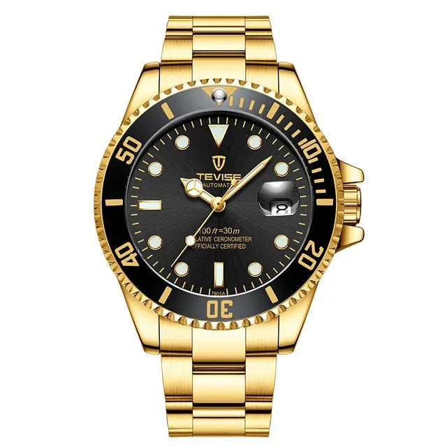 Luxury Brand Automatic Wrist Watches Tevise Stainless Steel Date Calendar Watch Diver Waterproof Military Men's Mechanical Watch - IFINDALL