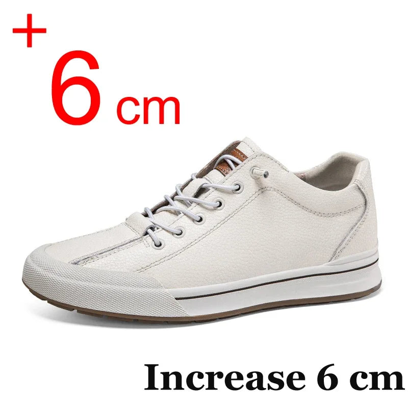 Genuine leather men skataboard shoes elevator 6cm height increase sports loafers hollow breathable sneakers designer shoes - IFINDALL