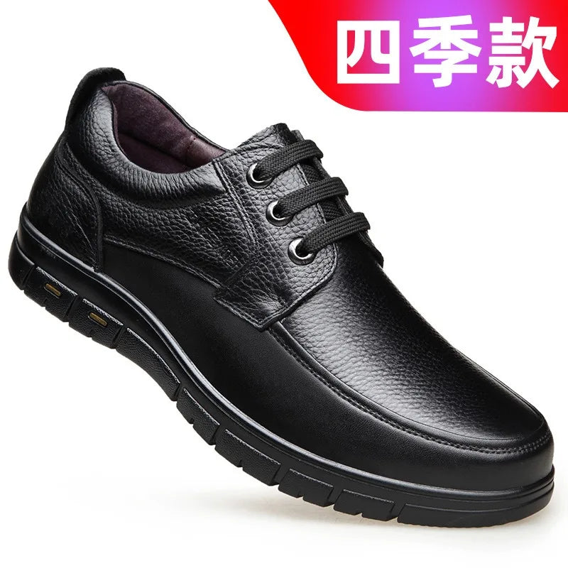Handmade Leisure Men Shoes New Trendy Minimalist Work Shoes With Lace Up Middle-Aged Dad Formal Casual Business Leather Shoes - IFINDALL