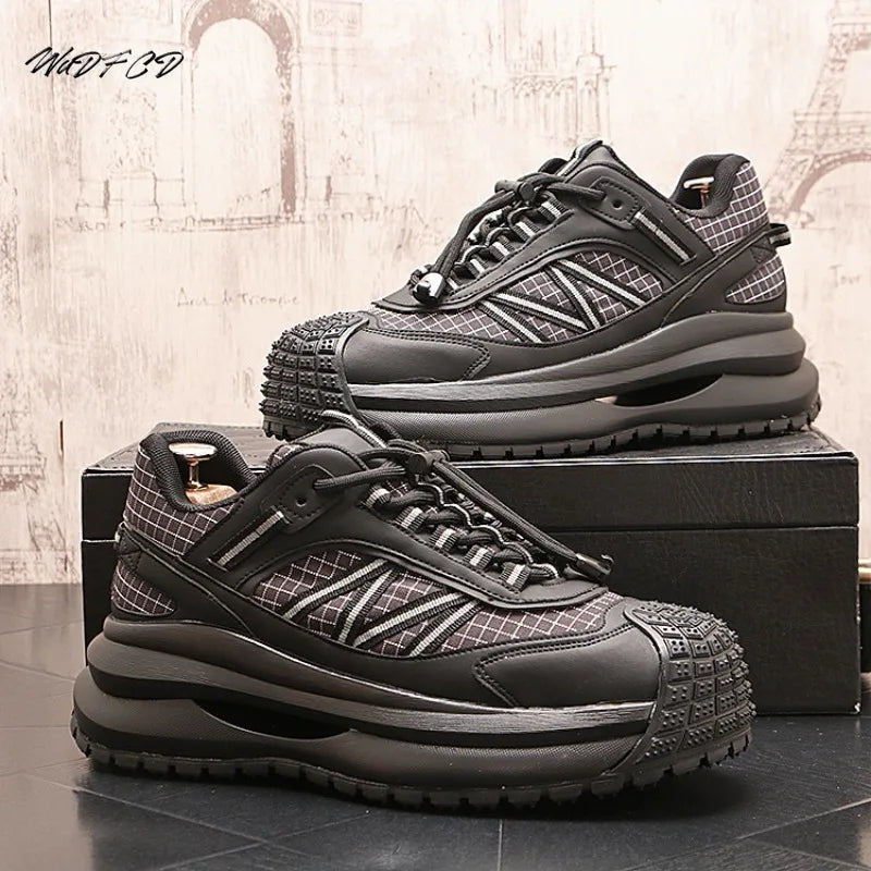 Chunky Sneaker Men Designer Sport Shoes Fashion Casual Microfiber Leather Fabric Breathable Height Increased Flat Platform Shoes - IFINDALL