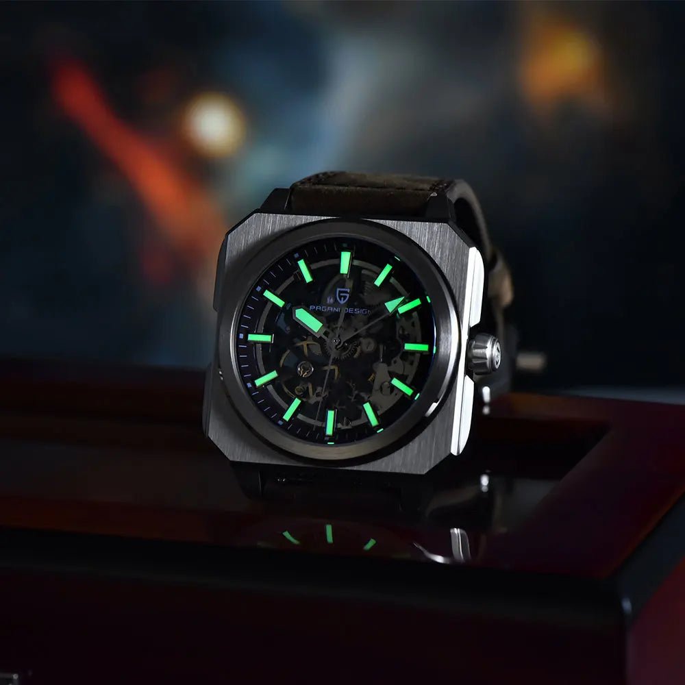 PAGANI DESIGN 42MM Skeleton Men Mechanical Watch 5ATM Waterproof Sapphire Glass Automatic Watch Square Stainless Steel Men Watch - IFINDALL