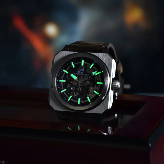 PAGANI DESIGN 42MM Skeleton Men Mechanical Watch 5ATM Waterproof Sapphire Glass Automatic Watch Square Stainless Steel Men Watch - IFINDALL