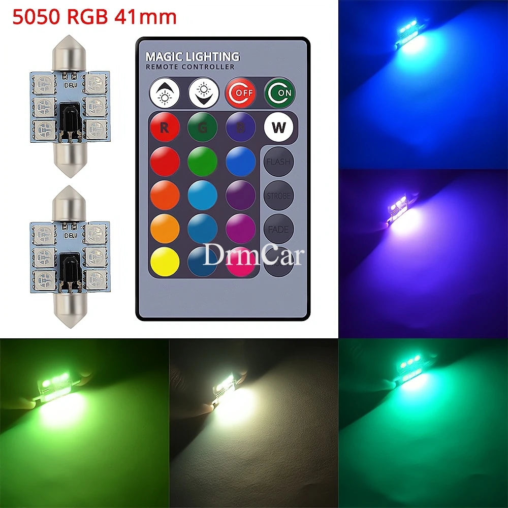 2pcs 5050 RGB 6SMD Car Led C5w C10w Interior Dome Reading Lamp Auto Remote Controller Colorful Atmosphere Light Roof Trunk Bulb - IFINDALL