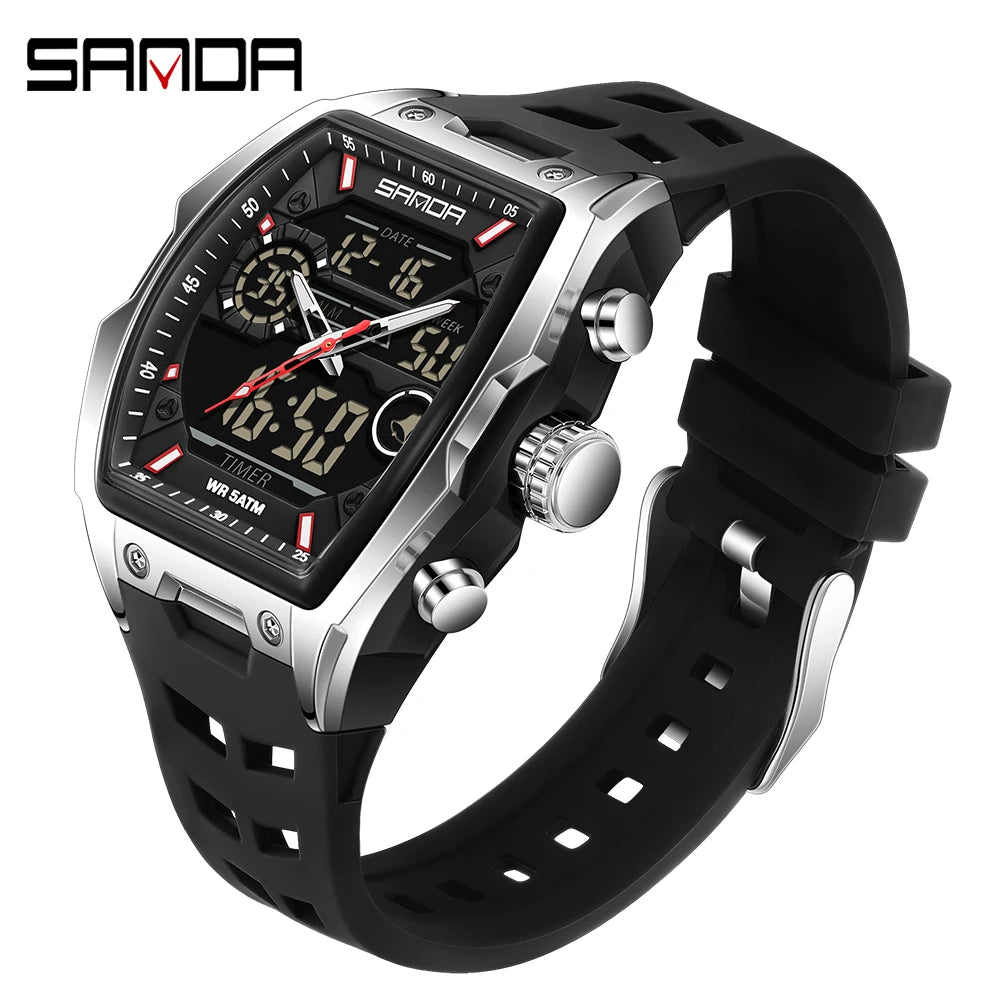 SANDA Men Electronic Watch Big Dial Sports LED Analog Digital Chronograph Military Dual Display Man Wristwatch relogio masculino - IFINDALL