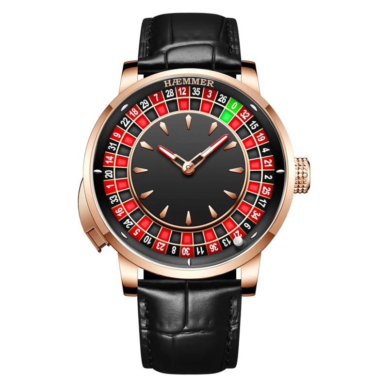 HAEMMER  New Men's Mechanical Watch Diamond Face NH35 Watch Men's Push Button Roulette Rotating Sapphire Glass Watch Waterproof - IFINDALL