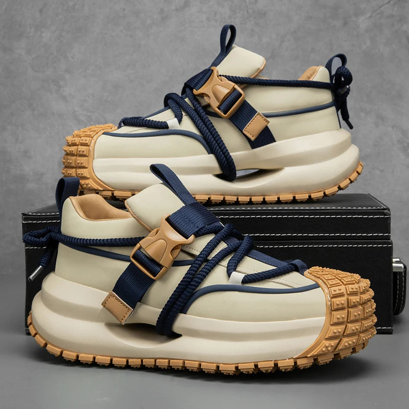 Chunky Sneaker Men Designer Sport Shoes Fashion Casual Microfiber Leather Fabric Breathable Height Increased Flat Platform Shoes - IFINDALL
