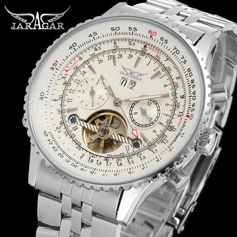 JARAGAR Original Big Dial Tourbillon Chronograph Automatic Man Watches Stainless Steel Vintage Mechanical Waterproof Male Wrist - IFINDALL