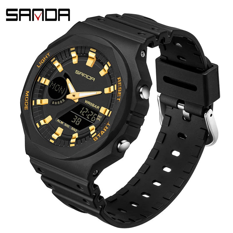 SANDA Top Luxury Men's Quartz Watches Waterproof Men Military Sport Watch Relogio Masculino Dual Display LED Digital Wristwatch - IFINDALL