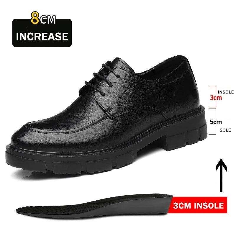 Men Dress Elevator Shoes Platform Breathable Lift Casual Business Luxury Genuine Leather Heightening Shoes 5/8/10CM Taller Male - IFINDALL