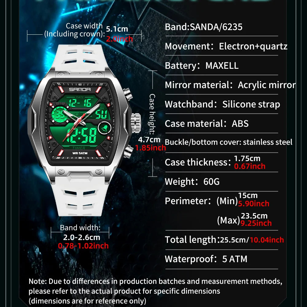SANDA Men Electronic Watch Big Dial Sports LED Analog Digital Chronograph Military Dual Display Man Wristwatch relogio masculino - IFINDALL