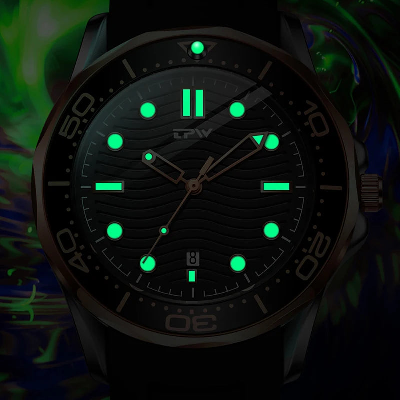 TPW  Quartz Movement 41mm Rotating Bezel  Silicone Strap Watch Analog with Day Function Business Watch - IFINDALL