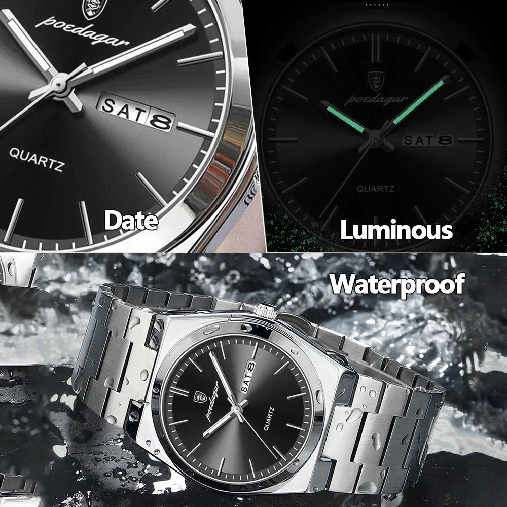 POEDAGAR Fashion Men's Watches Simple Trend Original Quartz Watch for Man Waterproof Stainless Steel Wristwatch Luminous Date - IFINDALL
