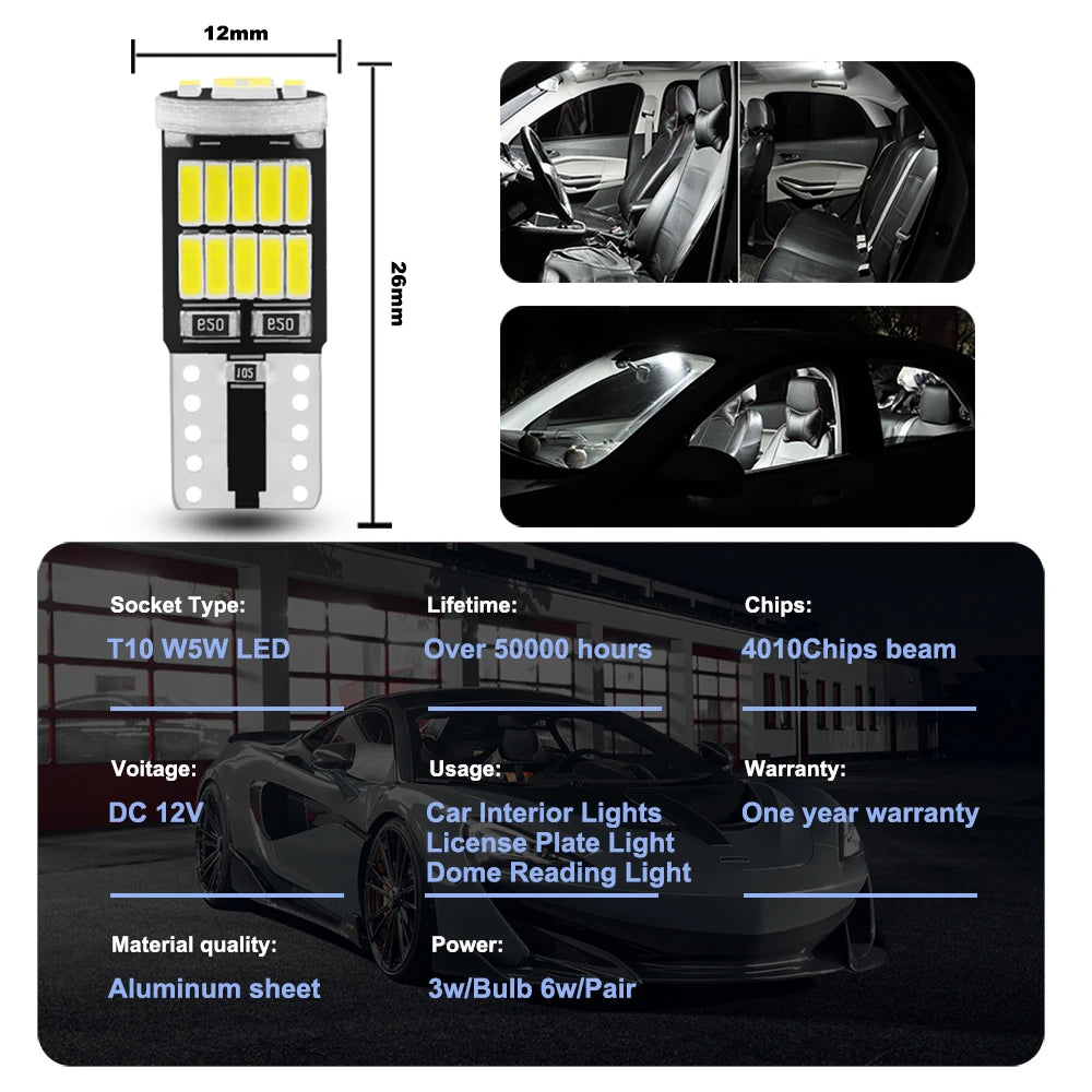2/10pcs LED T10 W5W 194 501 LED Canbus No Error Car Interior Light T10 26 SMD 4014 Chip Pure White Instrument Lights Bulb Lamp - IFINDALL