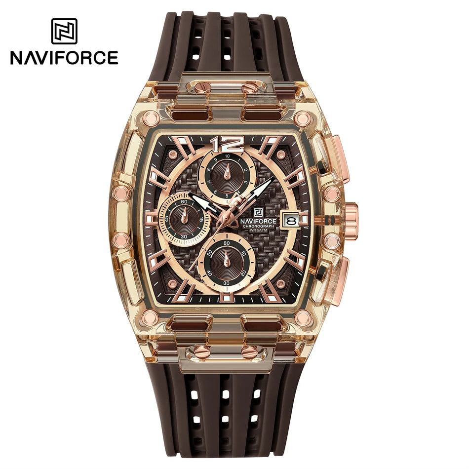 NAVIFORCE Men's Watch Quartz Chronograph Fashion Clock Waterproof Silicone Tape Watches for Man Date Display Sports Wristwatches - IFINDALL
