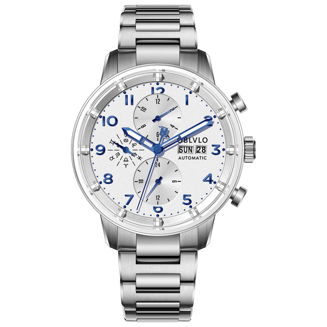 OBLVLO Men's Automatic Mechanical Watch Multi-Functional Stainless Steel Casual IM-MUT with Synthetic Sapphire Crystal Calendar - IFINDALL