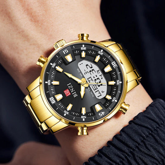 Men Watches 2025 Top Brand Luxury relogio masculino Gold Stainless Steel Band Wrist Watch For Male Clock Men Dual Display watch - IFINDALL